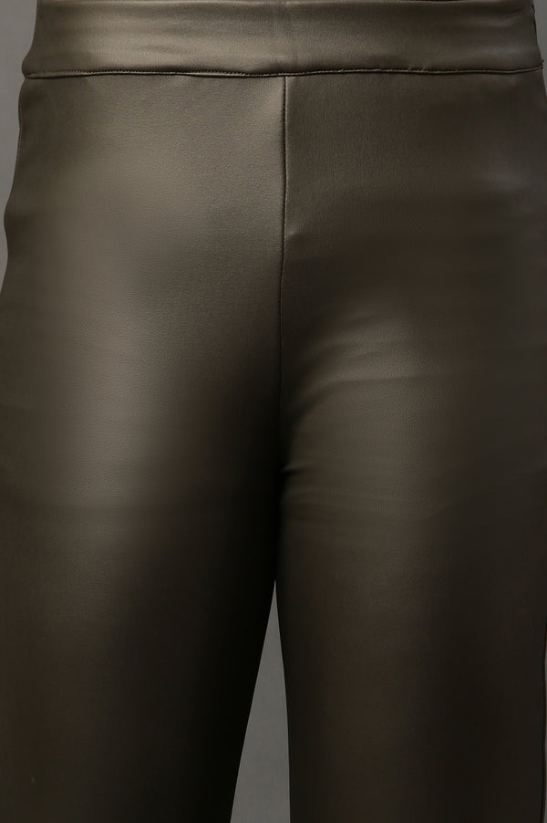 Elleven Women's Olive Green Solid Slim-fit Knit Pants with Side Zip
