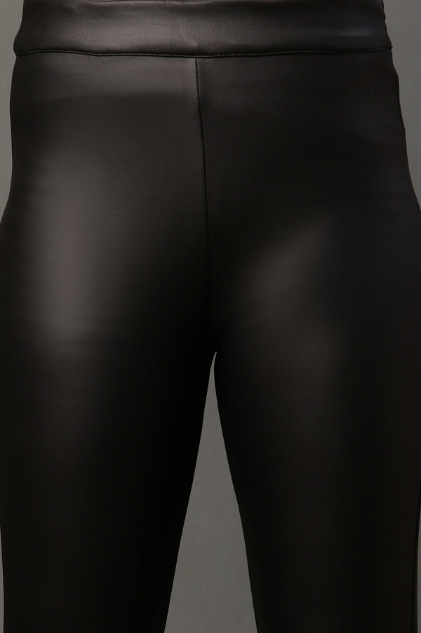 Elleven Women's Black Solid Slim Fit Pants With Side Zip