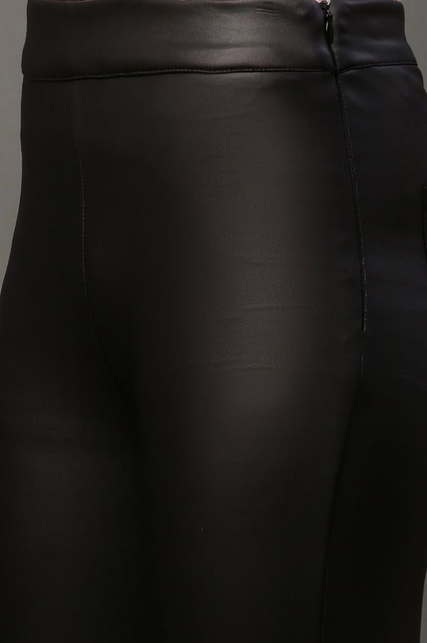 Elleven Women's Black Solid Slim Fit Pants With Side Zip