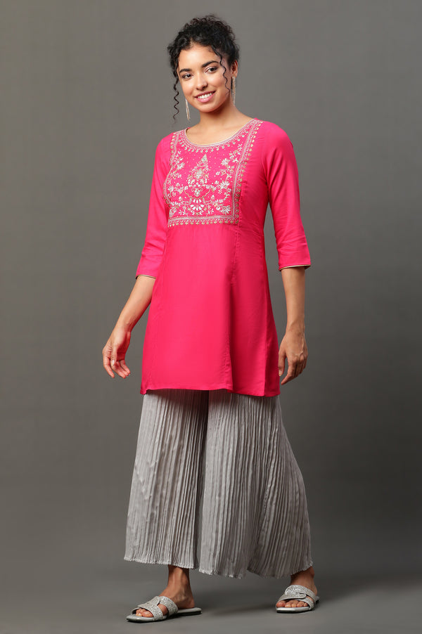 Silver Solid Flared Woven Sharara With Pleated Detail