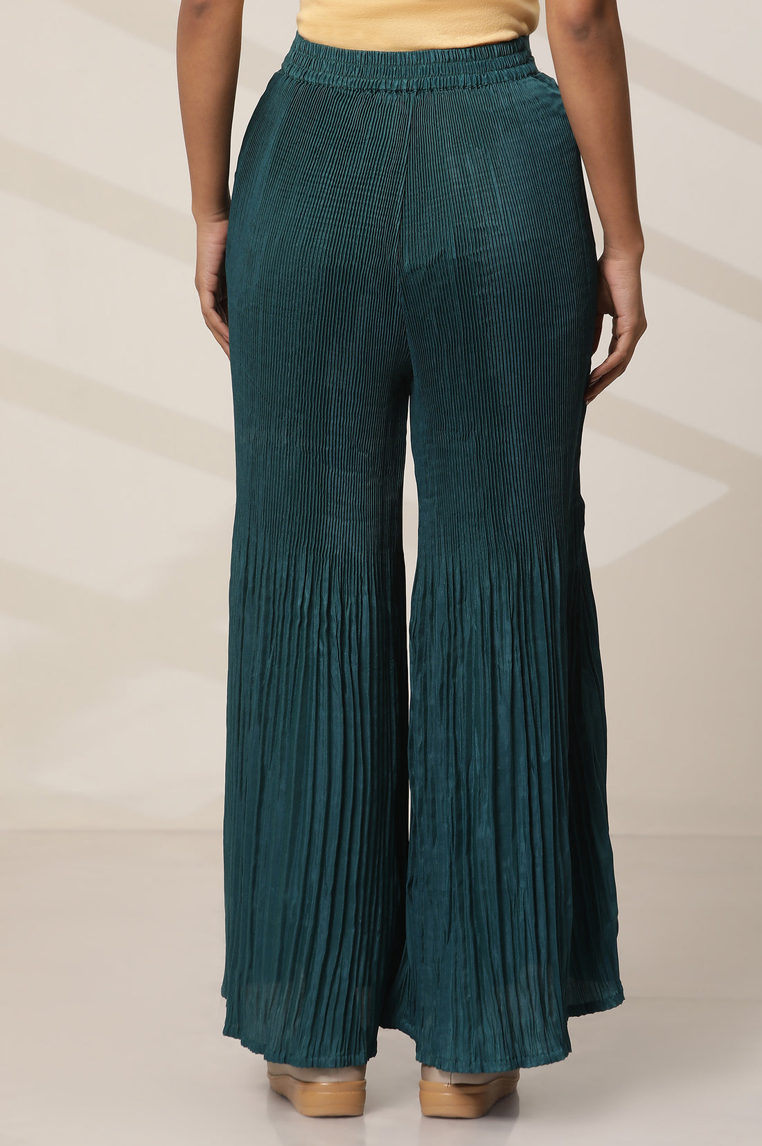 Teal Solid Flared Woven Sharara With Pleats