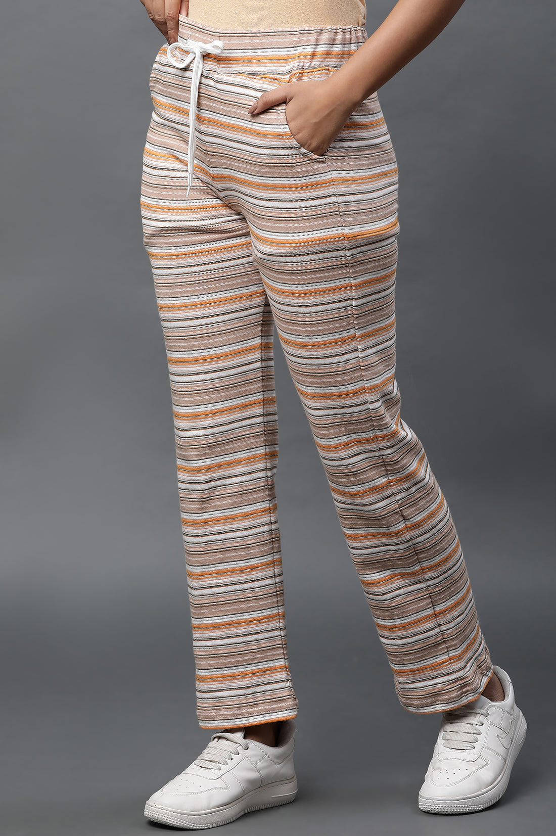 Yellow Stripe Printed Lounge Wear Pants