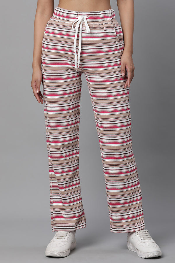 Pink Stripe Printed Lounge Wear Pants