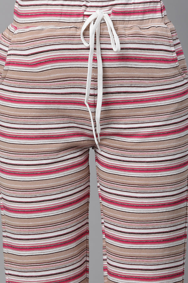 Elleven Women's Pink Striped Printed Straight Fit Pants With Drawstring