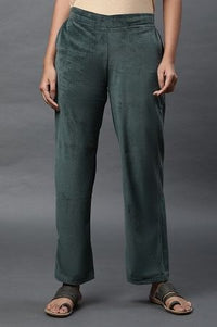 Bottle Green Velvet Straight Pants