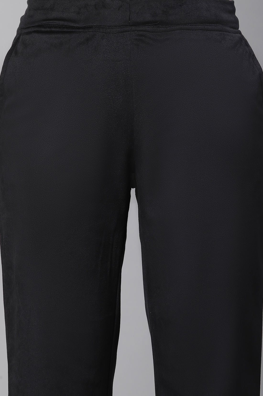 Black Solid Straight Fit Pants With Elasticated Waist
