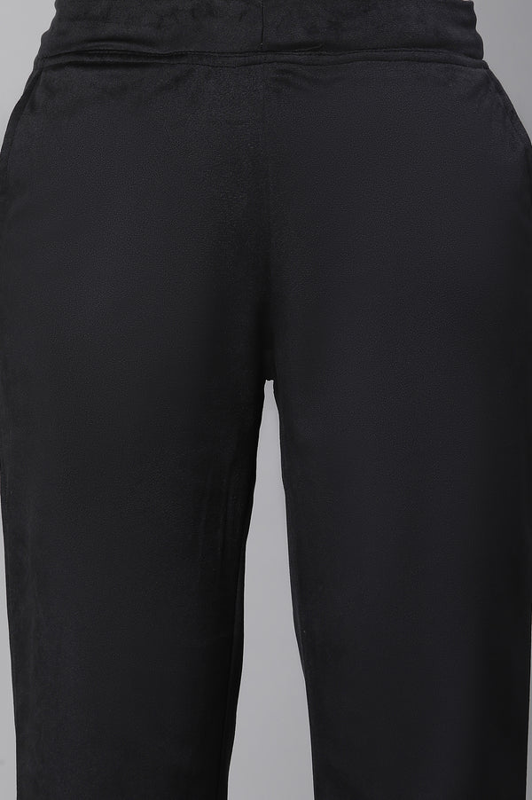Black Solid Straight Fit Pants With Elasticated Waist