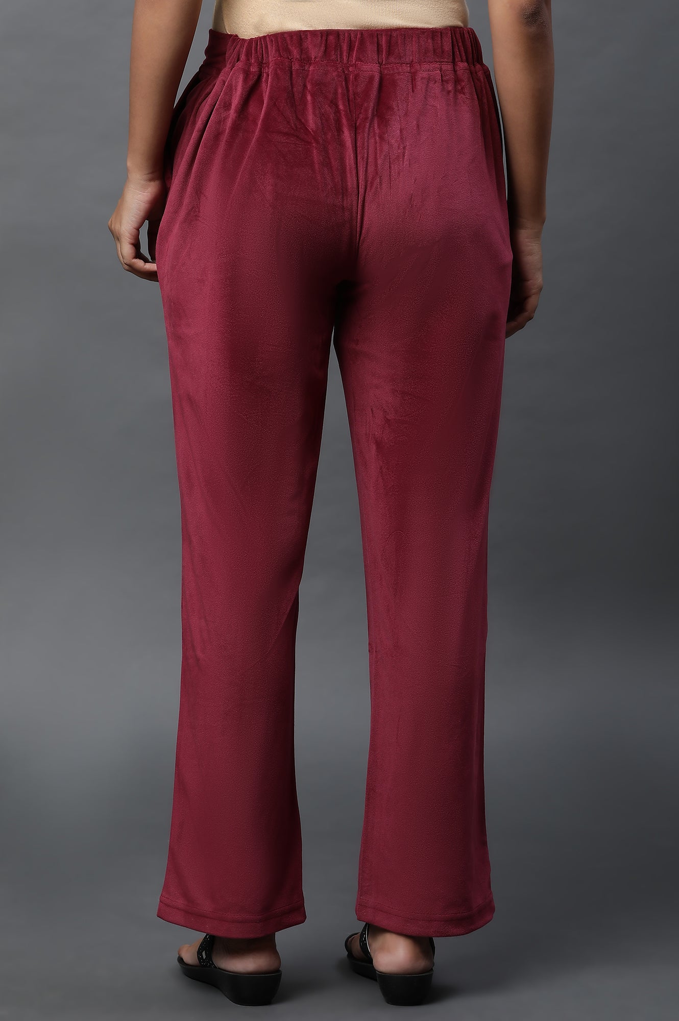 Maroon Velvet Straight Pants