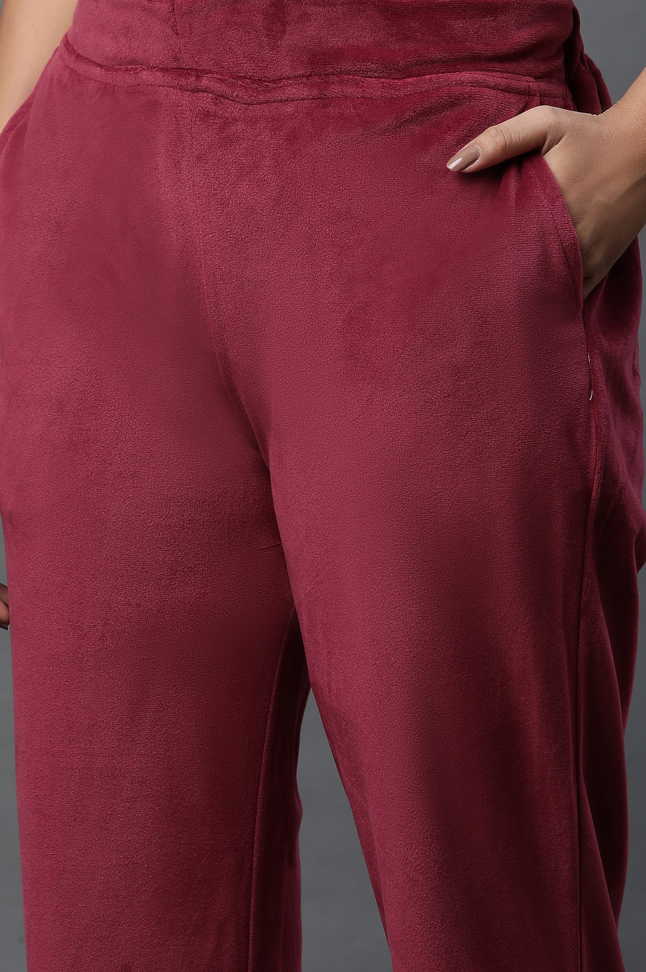 Maroon Velvet Straight Pants