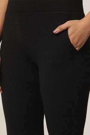 Black Solid Flared Pants With Elasticated Waist