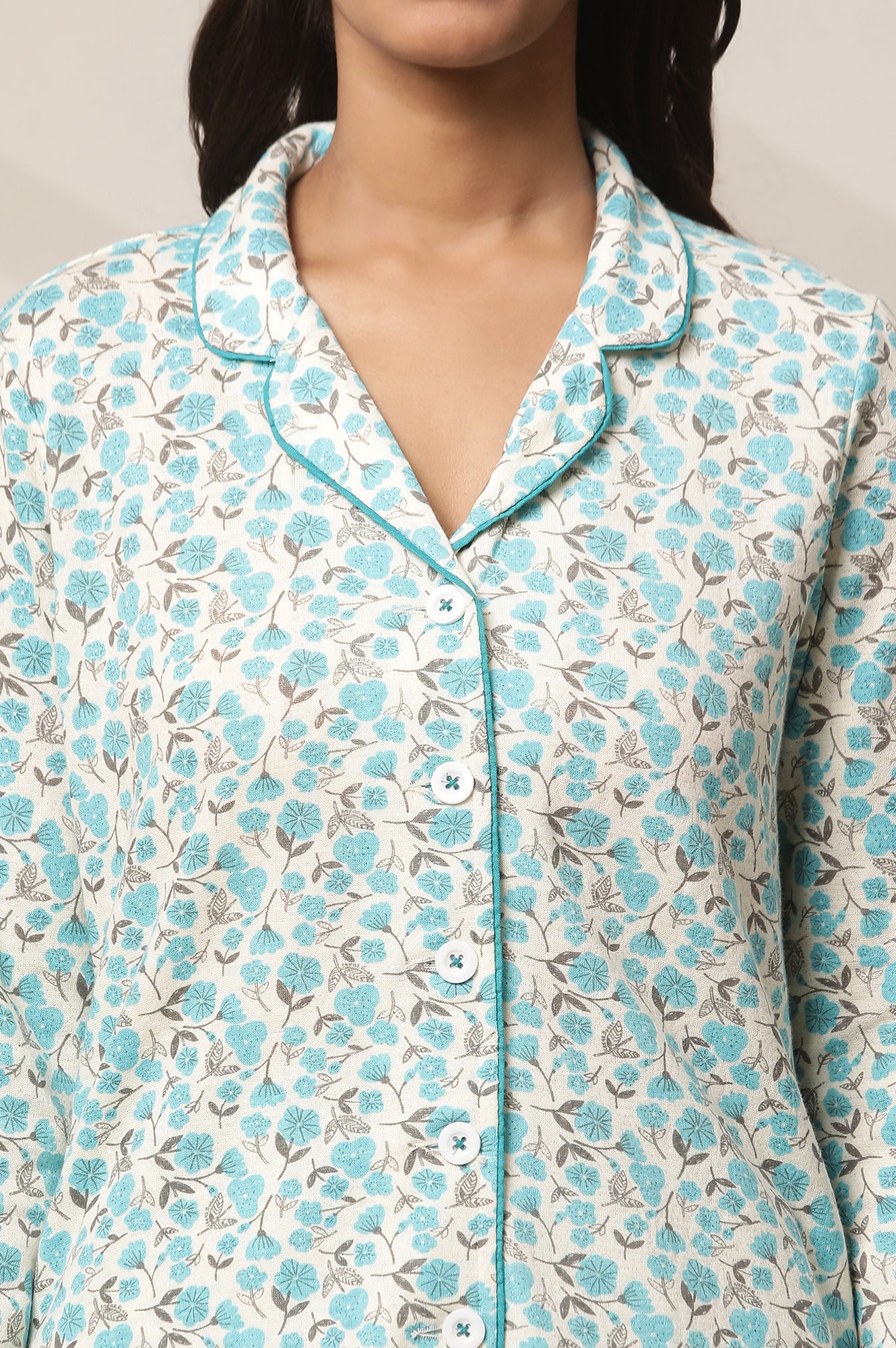 White and Blue Floral Printed Top and Palazzo lounge Wear Set