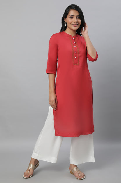 Red Cotton Flax Casual kurta