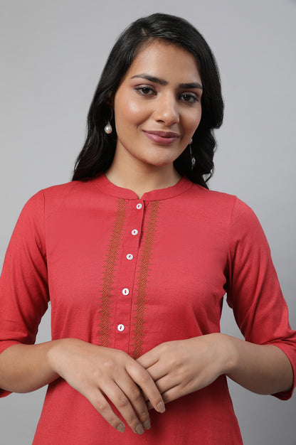 Red Cotton Flax Casual kurta