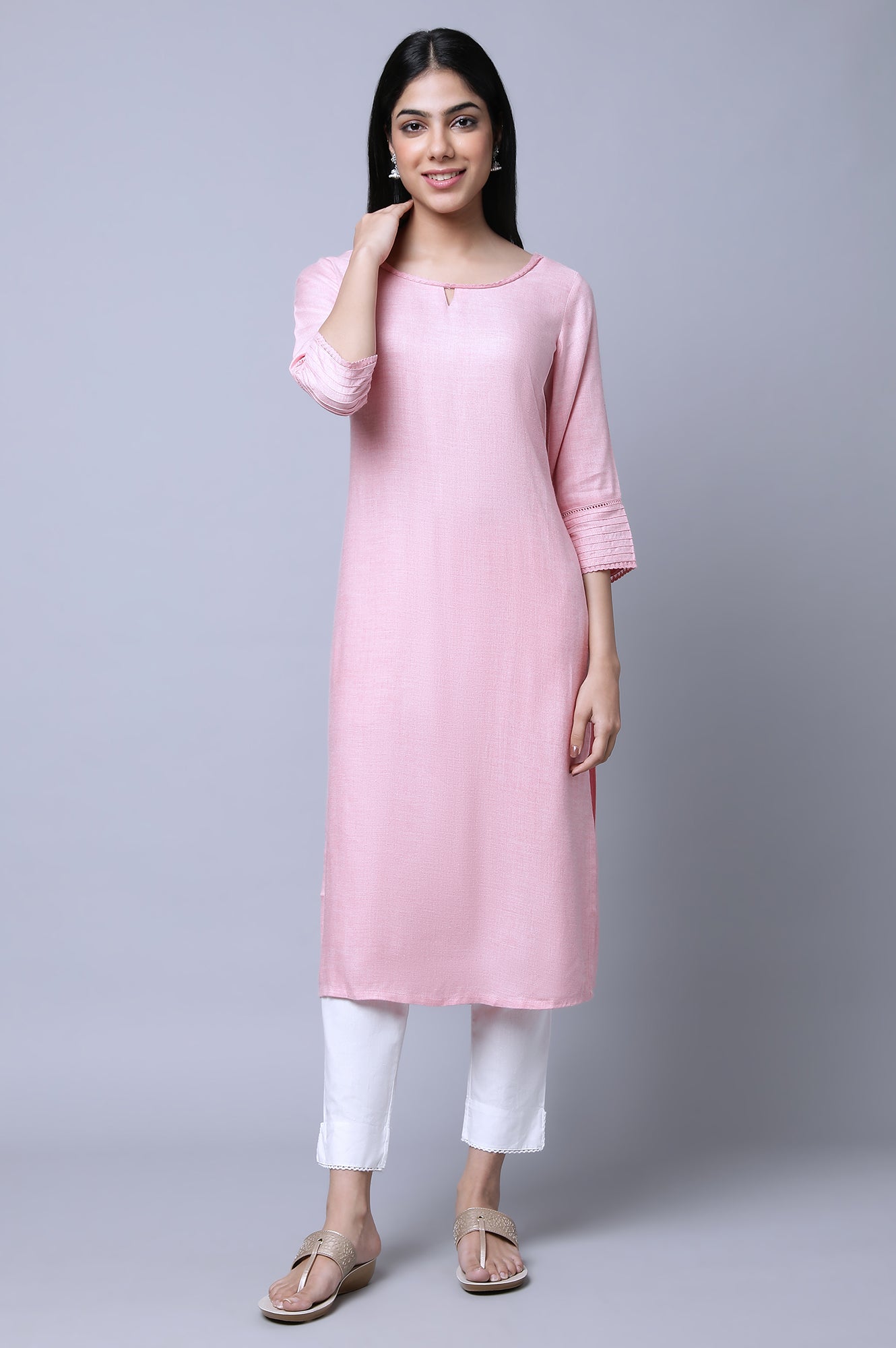 Pink Round Neck Casual kurta