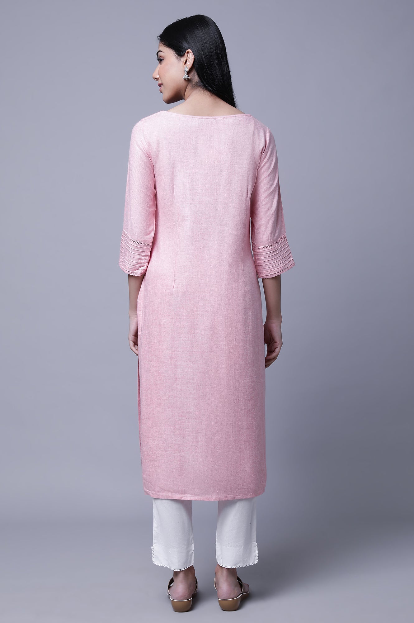 Pink Round Neck Casual kurta