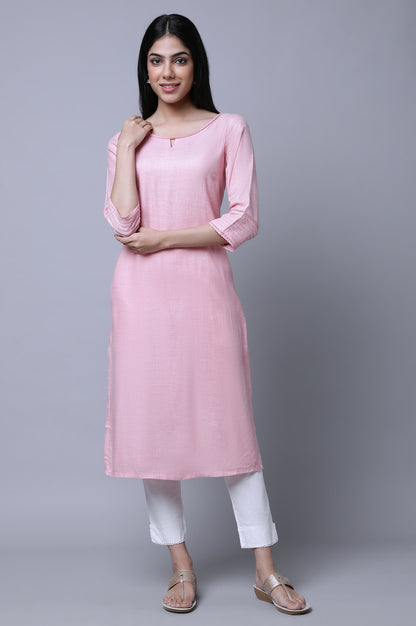 Pink Round Neck Casual kurta