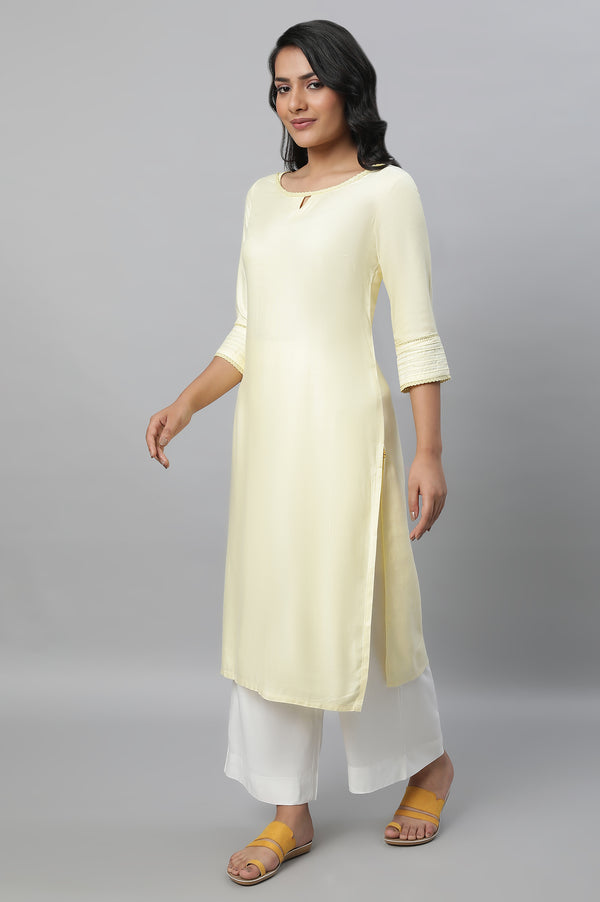 Yellow Round Neck Casual Kurta