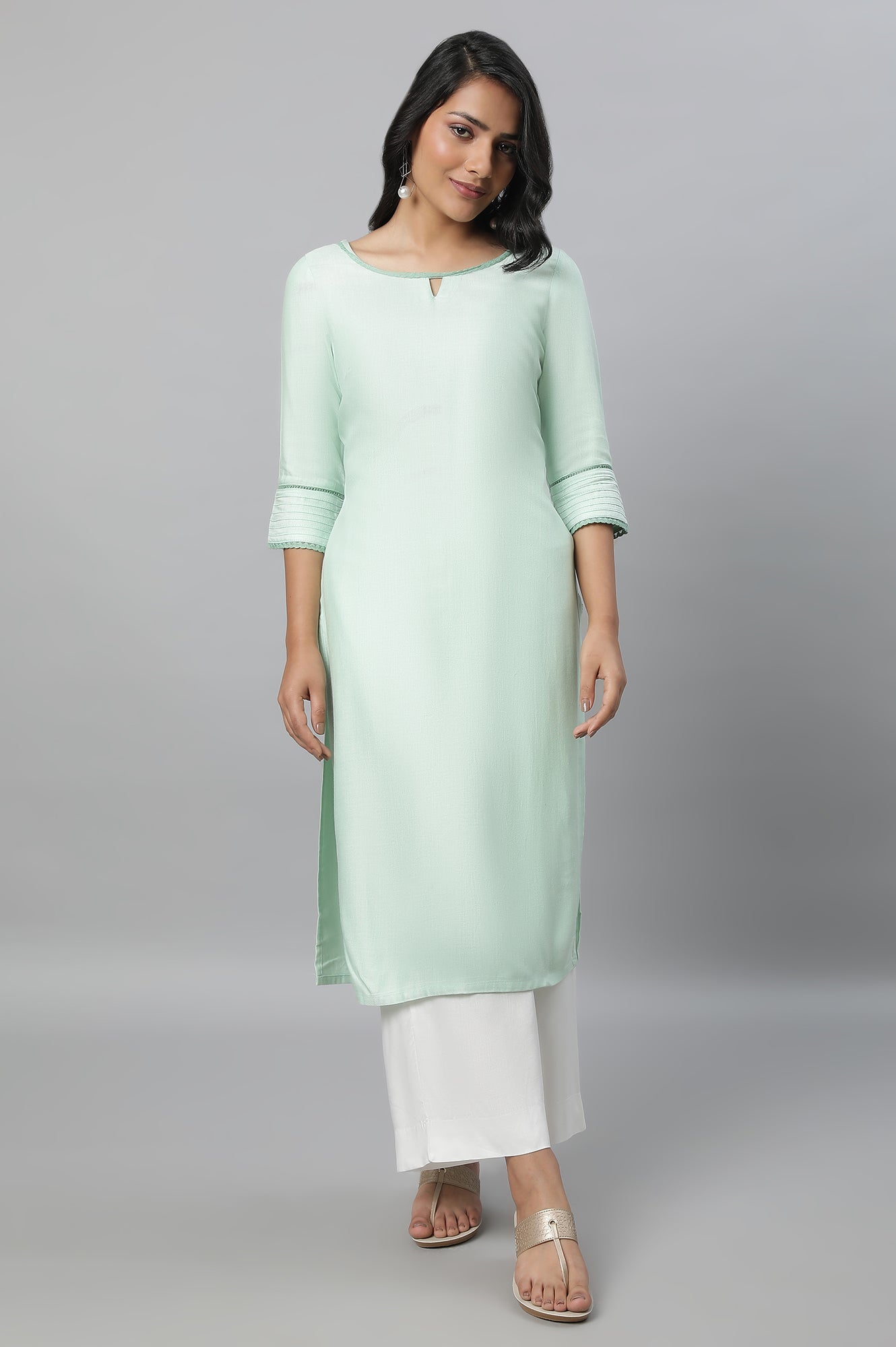 Green Round Neck Casual kurta