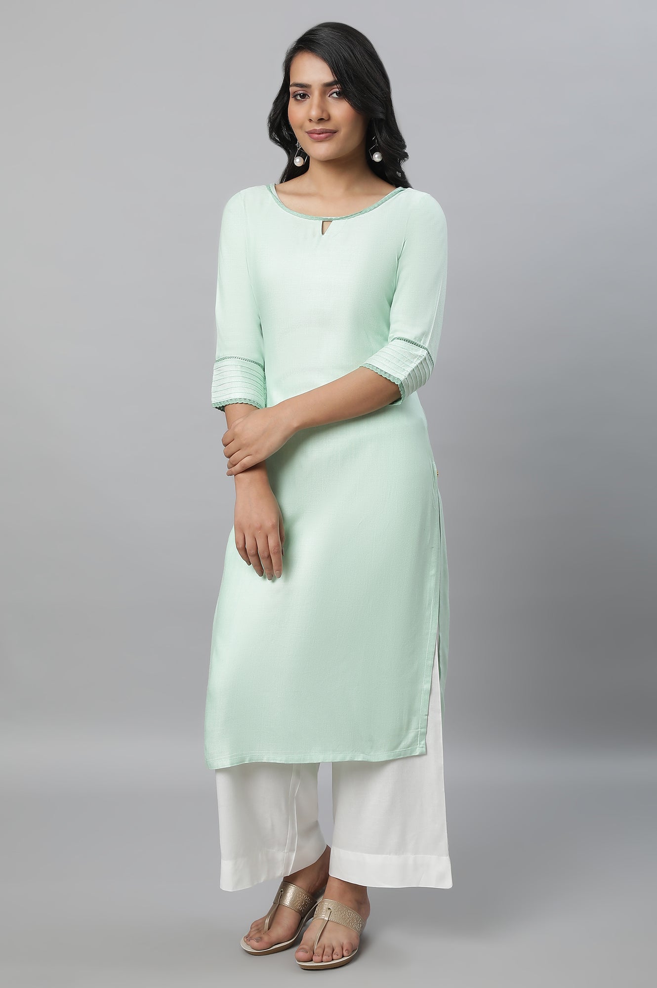 Green Round Neck Casual kurta