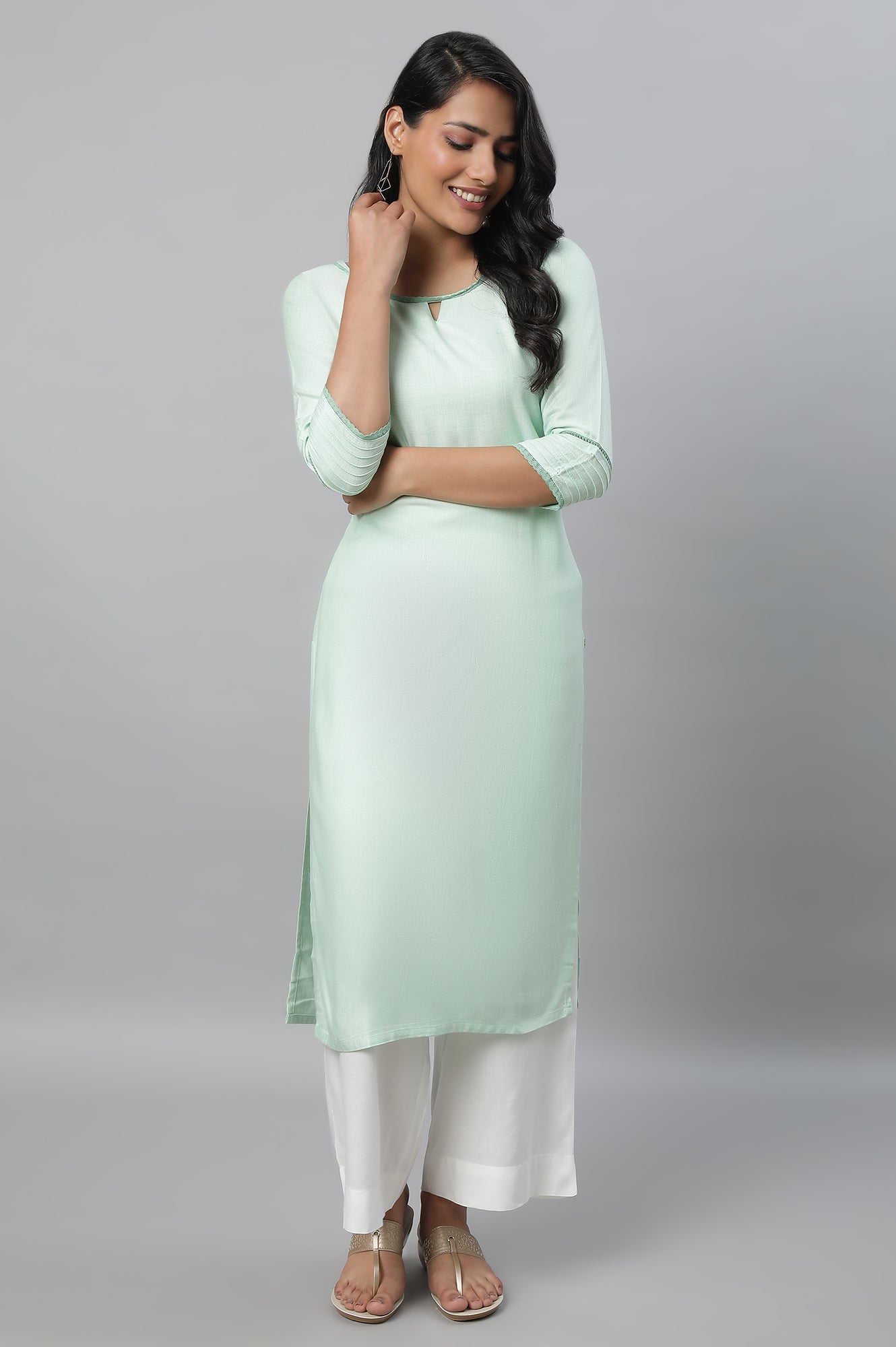 Green Round Neck Casual kurta