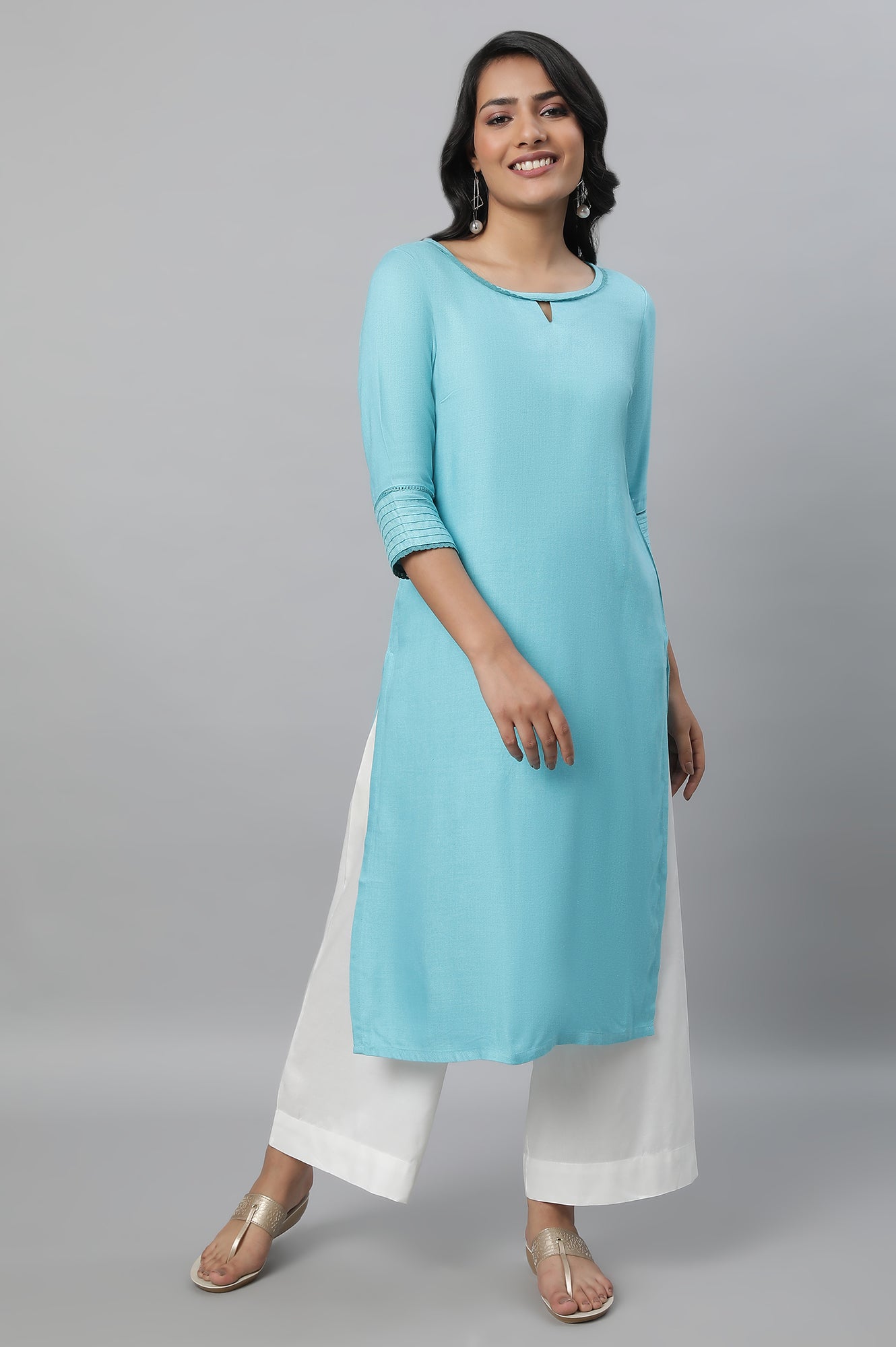 Blue Round Neck Casual kurta