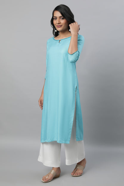 Blue Round Neck Casual kurta