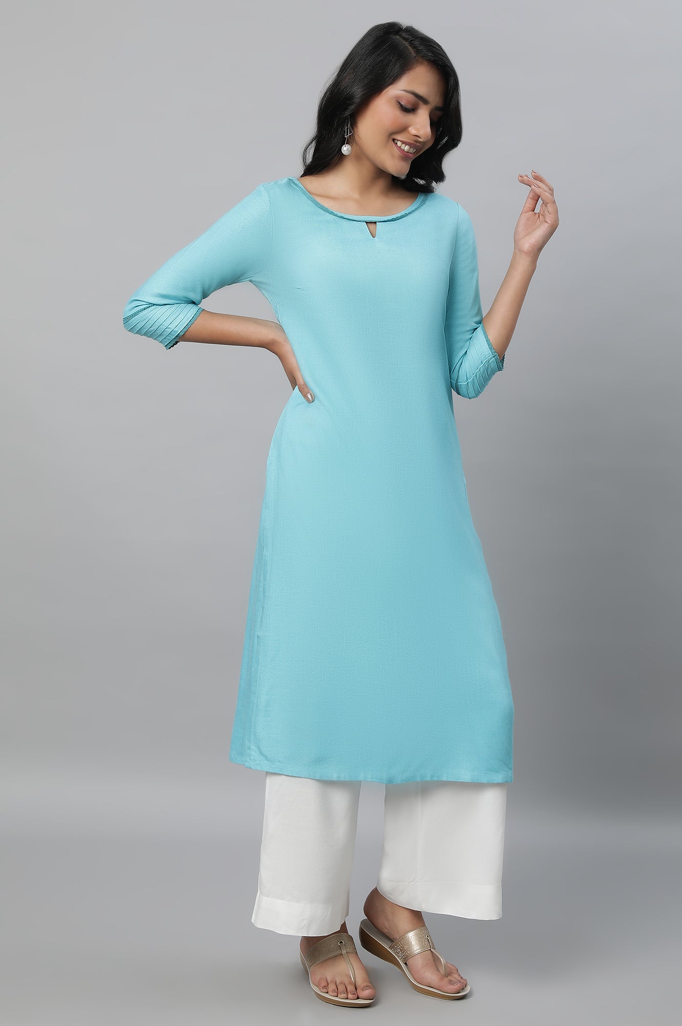 Blue Round Neck Casual kurta