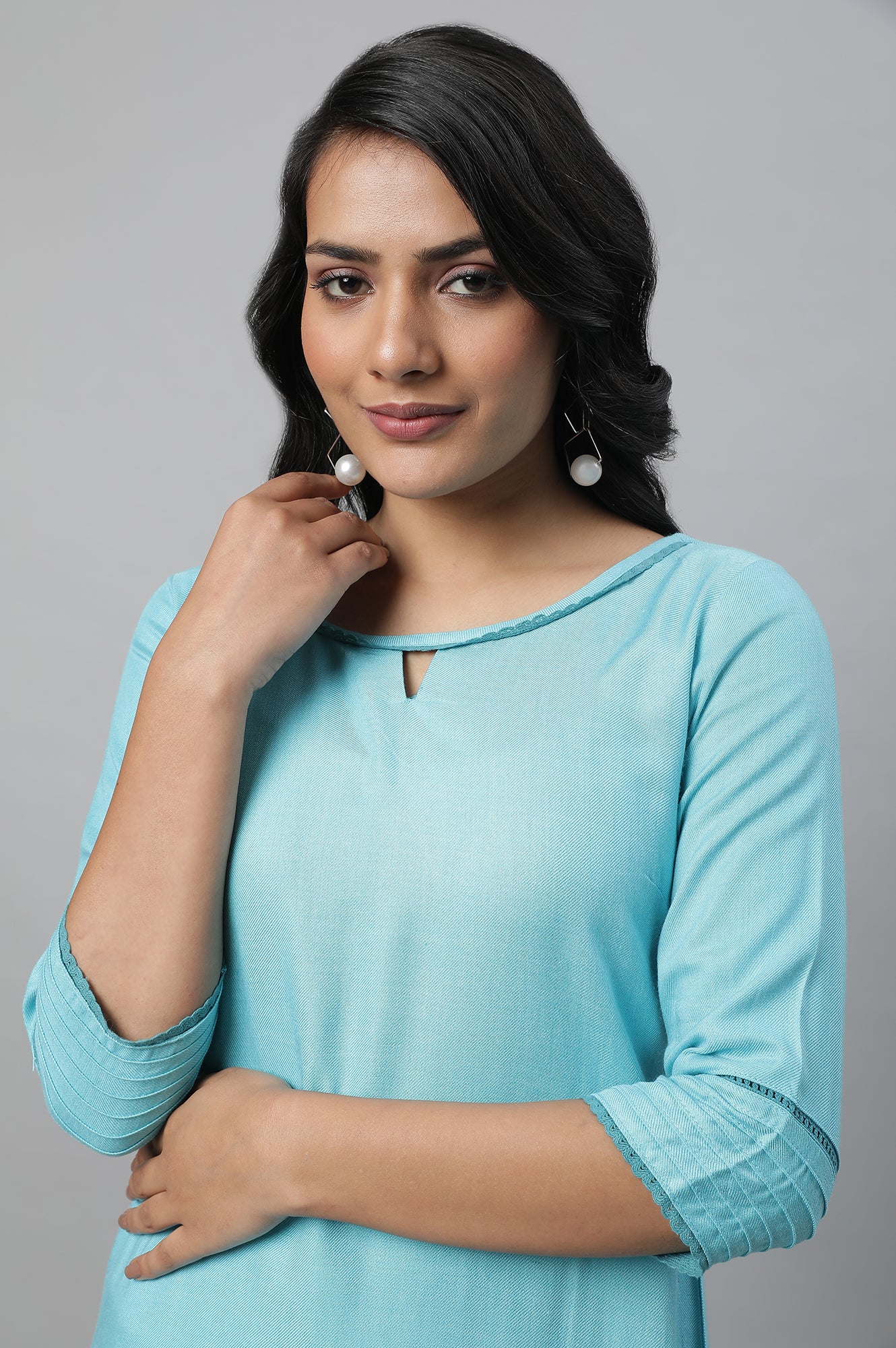 Blue Round Neck Casual kurta