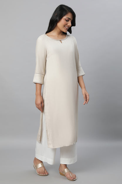 Beige Round Neck Casual kurta