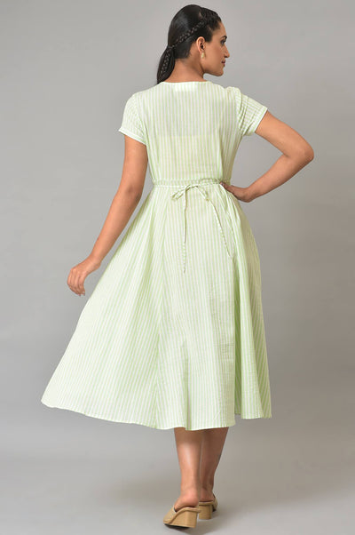 Green Stripes V-Neck Summer Dress