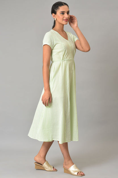 Green Stripes V-Neck Summer Dress