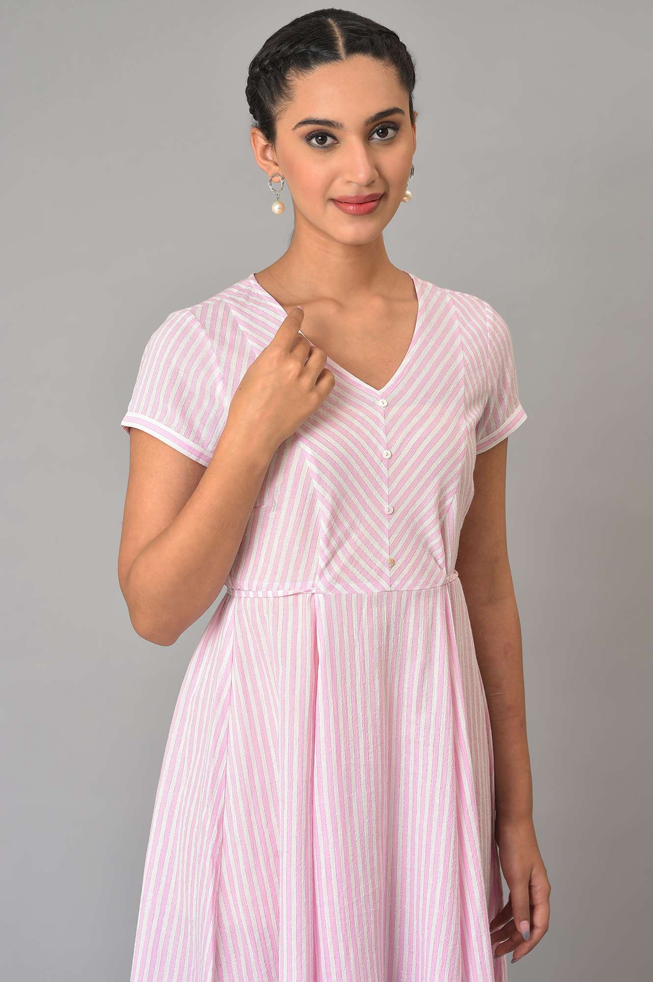 Purple Stripes V-Neck Summer Dress