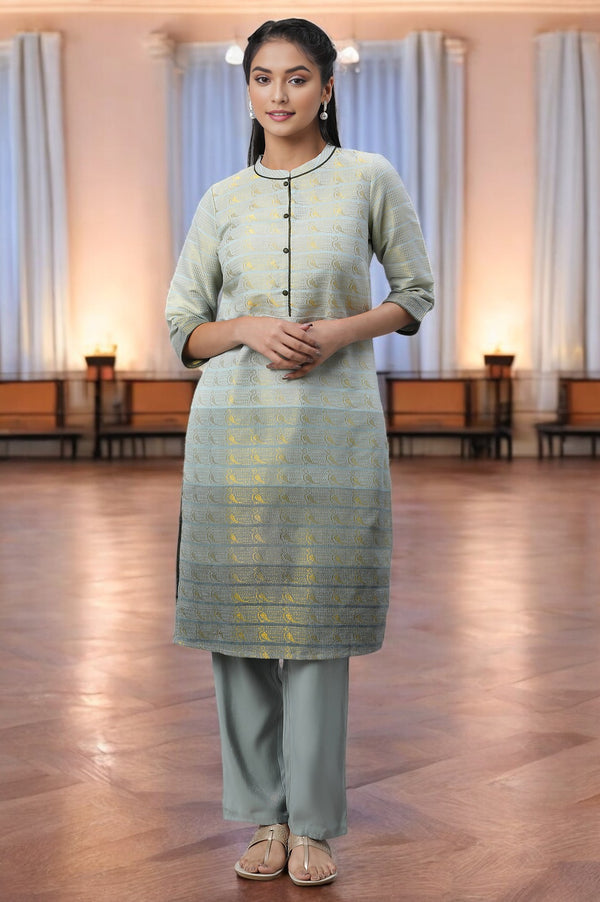 Grey Tonal Zari Dobby Kurta