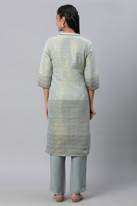 Grey Geometric Print Zari Straight Cotton Kurta