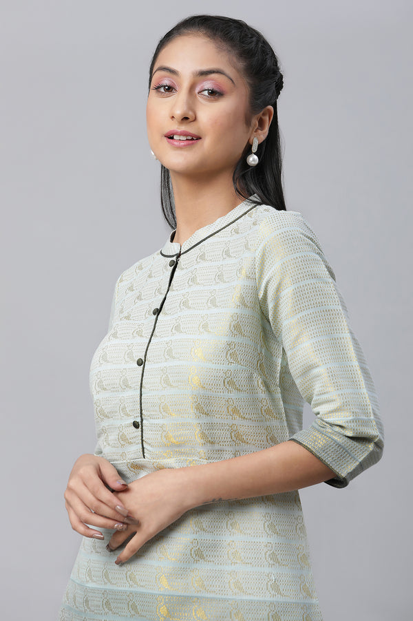 Grey Yarn Dyed Cotton Zari Straight Kurta and Trouser Set