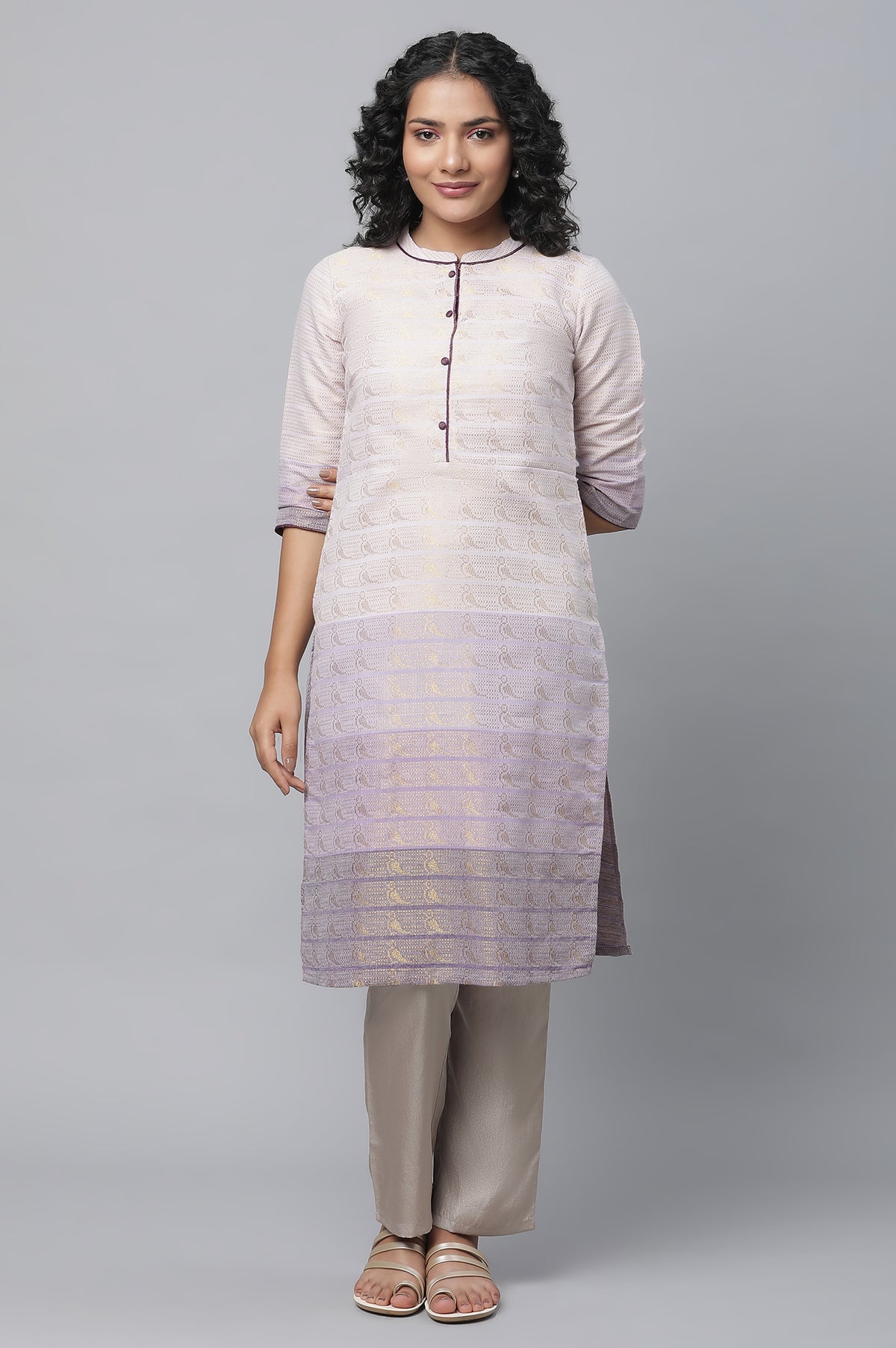 Purple Tozal Zari Dobby kurta - S