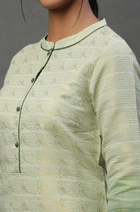 Green Geometric Print Zari Straight Cotton Kurta