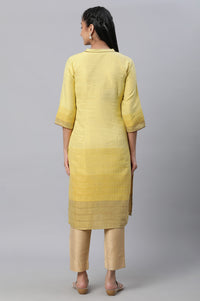 Yellow Geometric Print Zari Straight Cotton Kurta