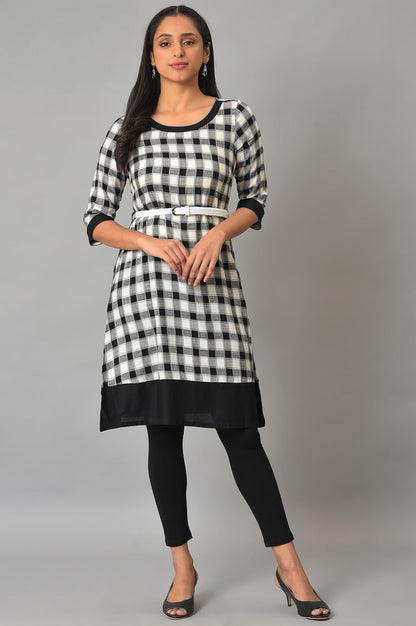 Black Checker Dobby kurta With Belt