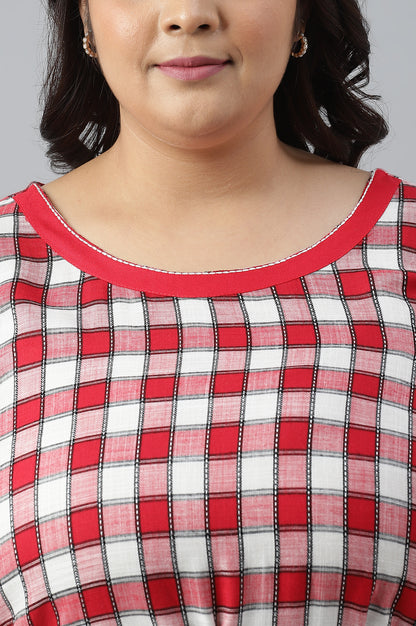 Red Checker Dobby Plus Size kurta With Belt