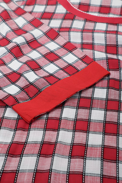 Red Checker Dobby Plus Size kurta With Belt