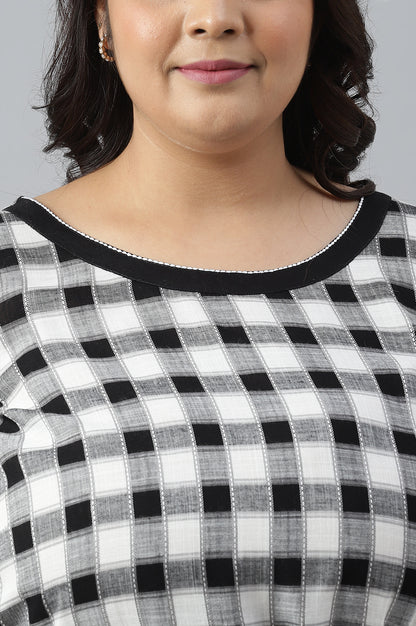 Black Checker Dobby Plus Size kurta With Belt