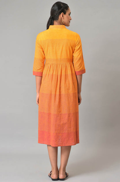 Orange Ombre Shirt Collar Summer Dress