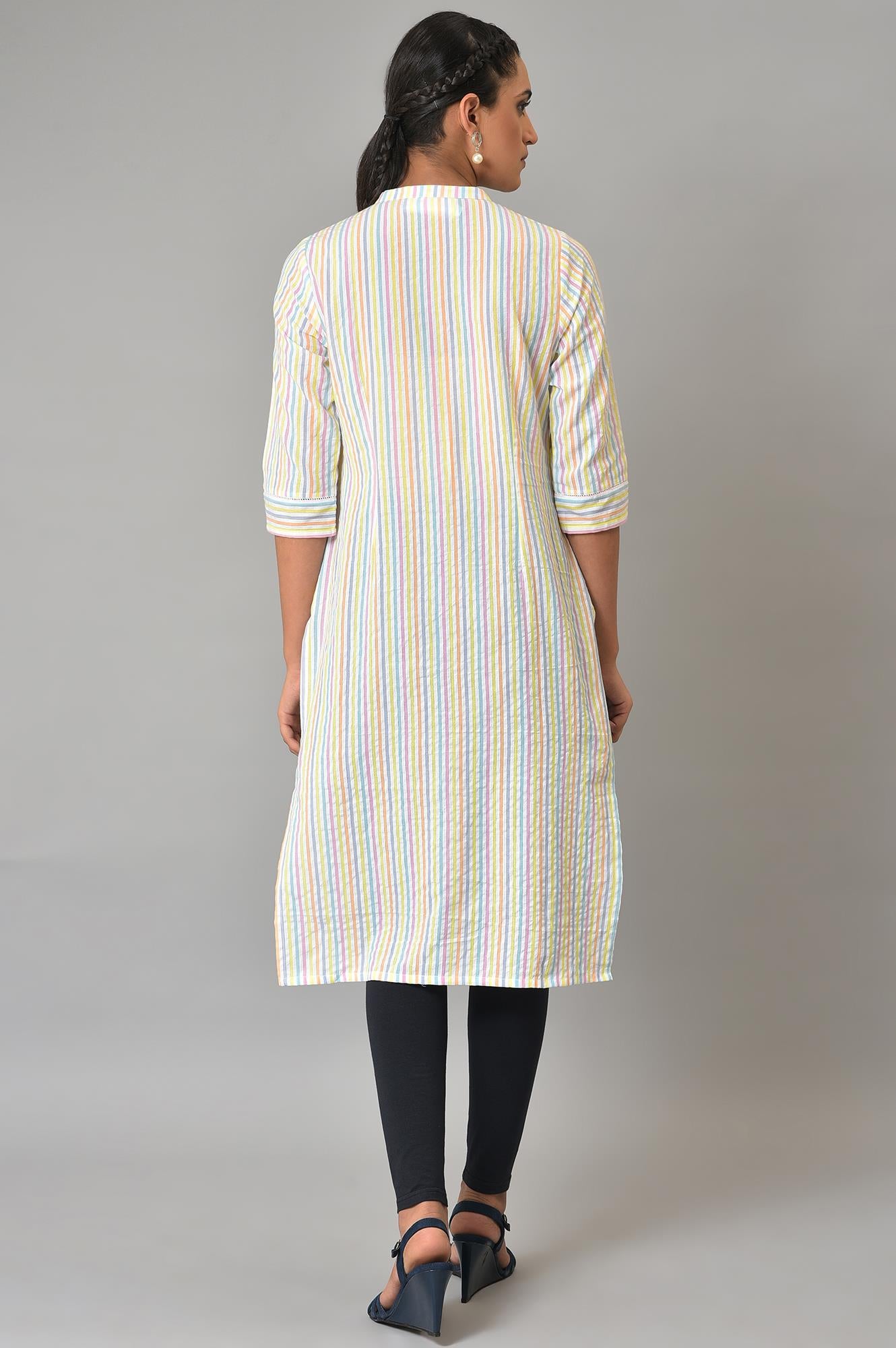 Multi-Coloured Stripe Printed Embroidered kurta