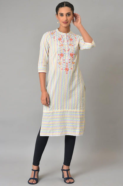 Multi-Coloured Stripe Printed Embroidered kurta