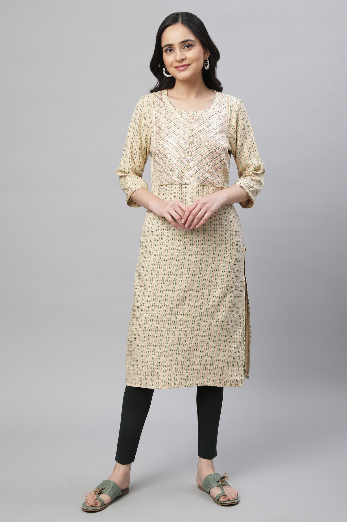 Yellow Printed Light Festive Ethnic Kurta - XS