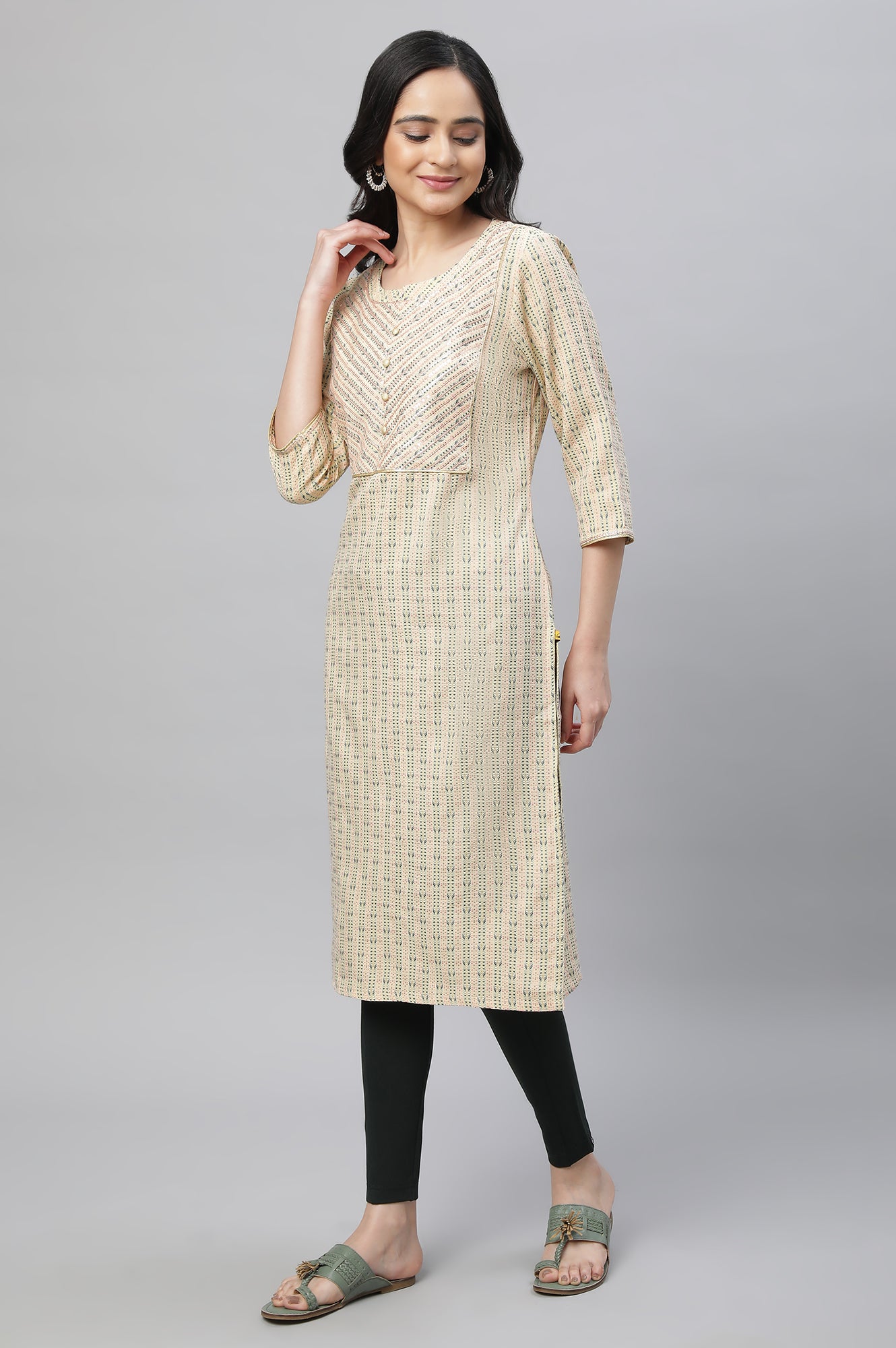 Yellow Printed Light Festive Ethnic Kurta