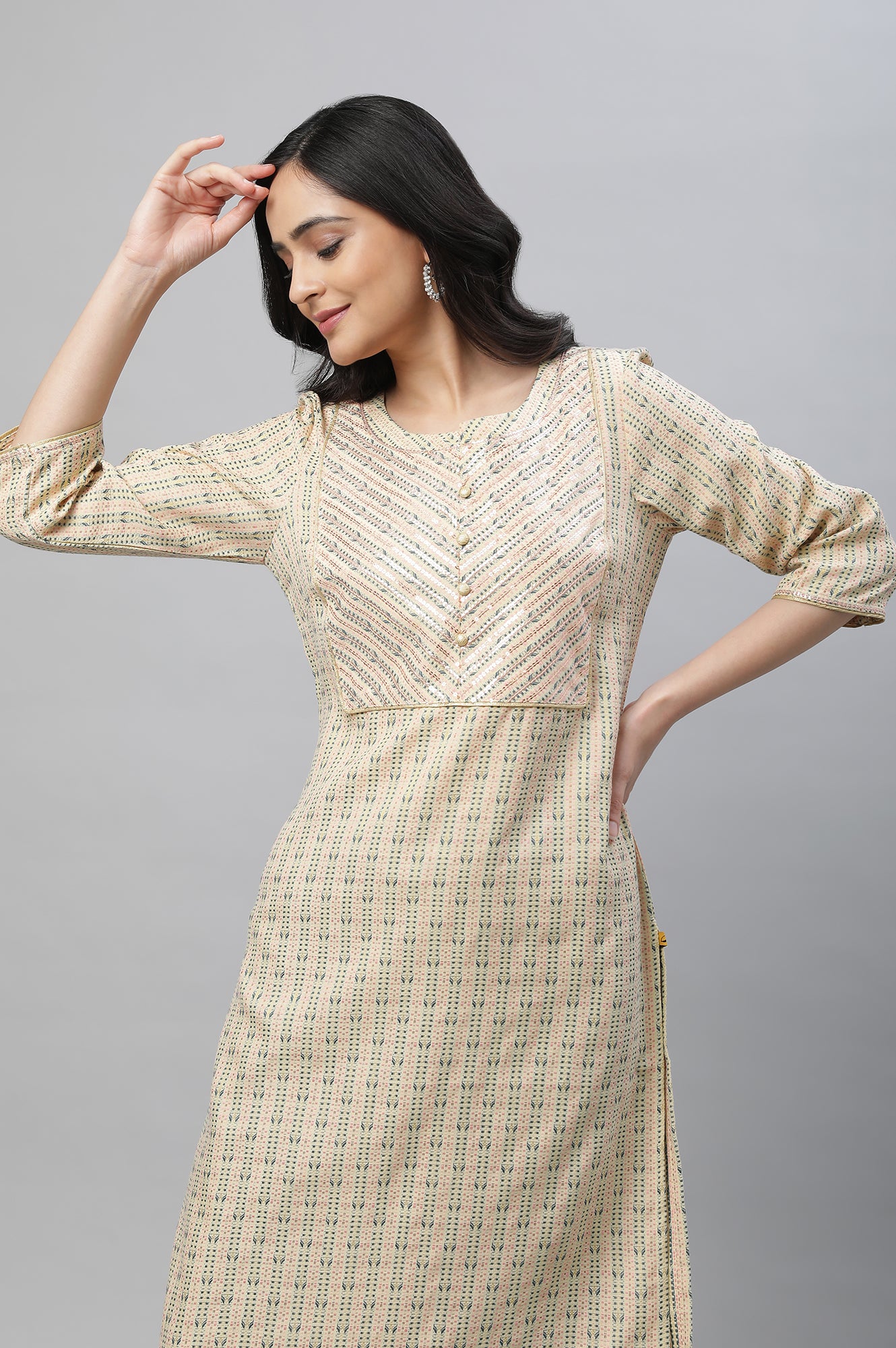 Yellow Printed Light Festive Ethnic Kurta