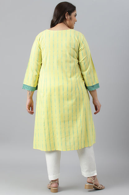 Yellow Cotton Dobby V-Neck Plus Size kurta