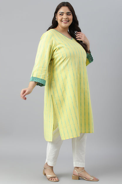 Yellow Cotton Dobby V-Neck Plus Size kurta